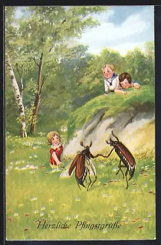 AK Tanzende Maikäfer, Pfingstgruss