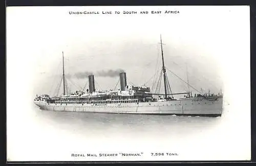 AK Passagierschiff RMS Norman auf See, Union-Castle Liner