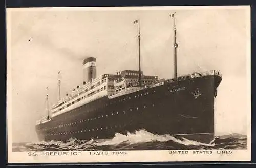 Künstler-AK Passagierschiff S.S. Republic in voller Fahrt, US Lines
