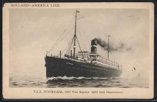 AK Passagierschiff T.S.S. Noordam auf dem Meer, Holland-America Line