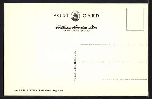 AK Handelsschiff S.S. Schiedyk in voller Fahrt, Holland-America Line
