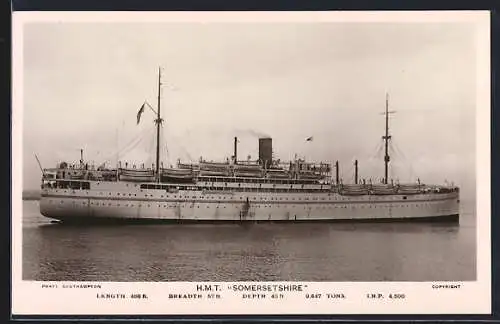 AK Truppenschiff H.M.T. Somersetshire auf hoher See