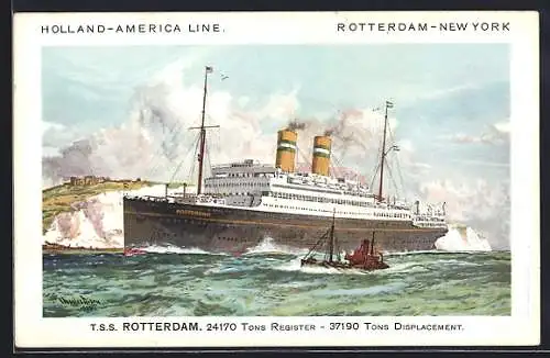 AK Passagierschiff, T.S.S. Rotterdam geht auf Fahrt, Holland-America Line