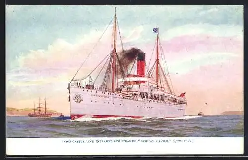 AK Passagierschiff Passagierschiff Durham Castle auf dem Meer, Union Castle Line