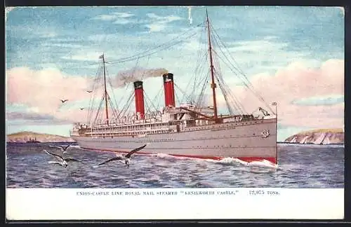 AK Post- und Passagierschiff Kenilworth Castle vor der Küste, Union-Castle Line