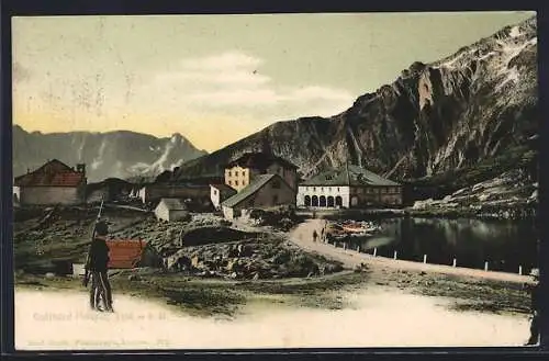 AK Gotthard-Hospiz, Häuserpartie im Gebirge