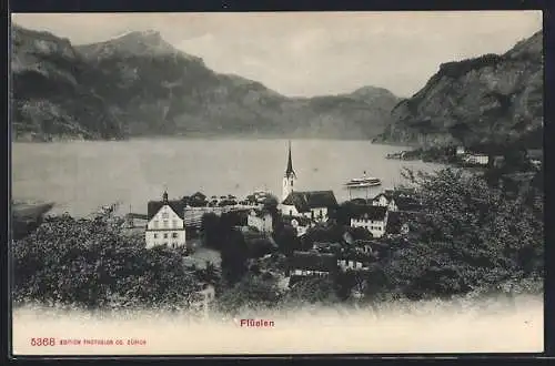 AK Flüelen, Uferpartie mit Kirche