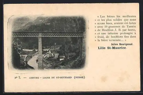 AK Amsteg /Ligne du St-Gothard, Ortspartie mit Brücke