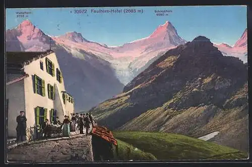 AK Faulhorn, Faulhorn-Hotel mit Wetterhorn und Schreckhorn