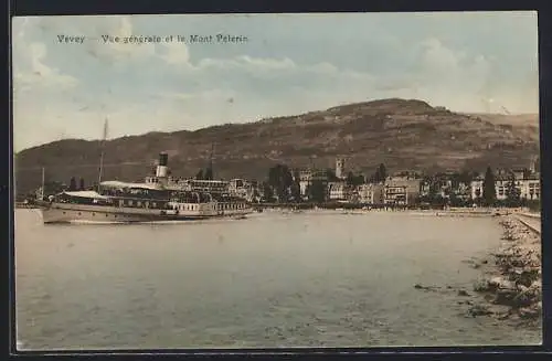 AK Vevey, Vue générale et le Mont Pélerin