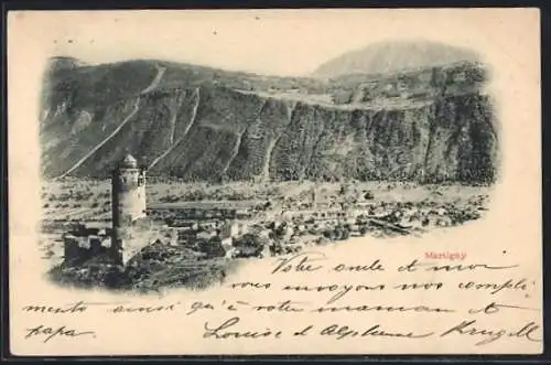 AK Martigny, Teilansicht mit Burgruine