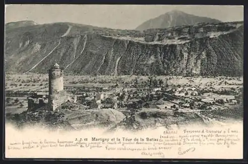 AK Martigny, Panorama et la Tour de la Batiaz