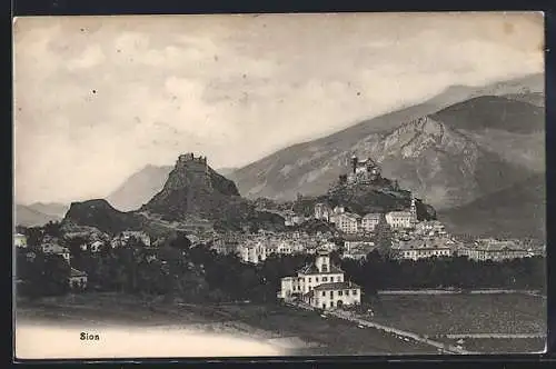 AK Sion, Teilansicht mit Bergen