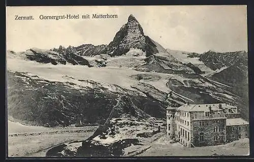 AK Zermatt, Gornergrat-Hotel mit Matterhorn