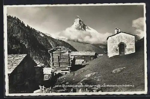 AK Findelen bei Zermatt, Kapelle mit Matterhorn