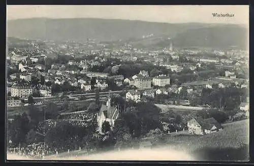 AK Winterthur, Teilansicht mit Kirche und Strassenpartie