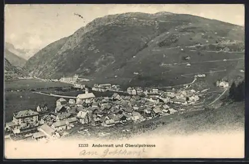 AK Andermatt, Teilansicht mit Oberalpstrasse