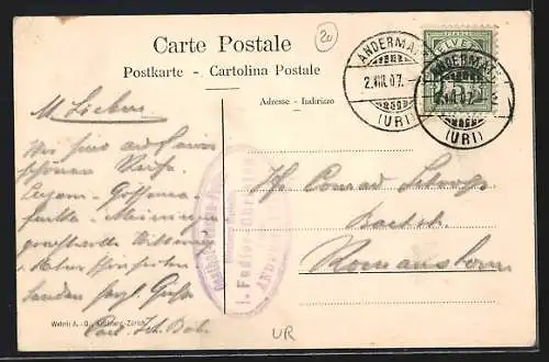 AK Andermatt, Teilansicht mit Oberalpstrasse