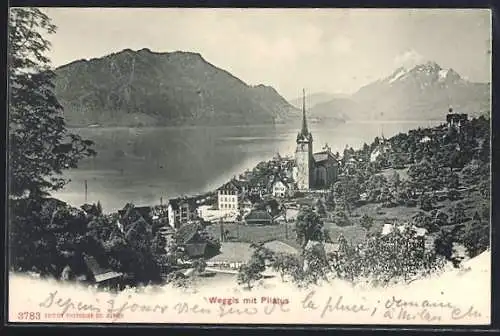 AK Weggis, Ortsansicht mit Pilatus