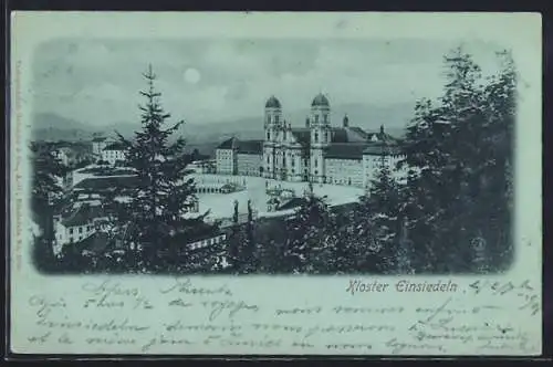 Mondschein-AK Einsiedeln, Blick auf das Kloster