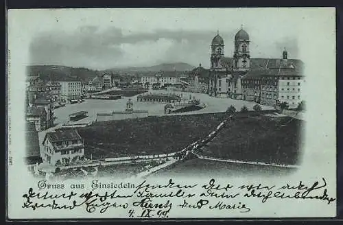Mondschein-AK Einsiedeln, Blick auf das Kloster