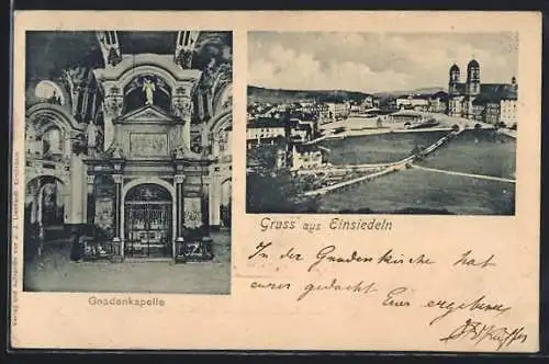 AK Einsiedeln, Gnadenkapelle, Ortsansicht mit dem Kloster