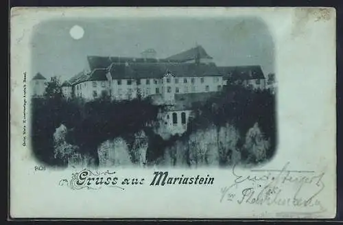Mondschein-AK Mariastein, Blick auf das Kloster
