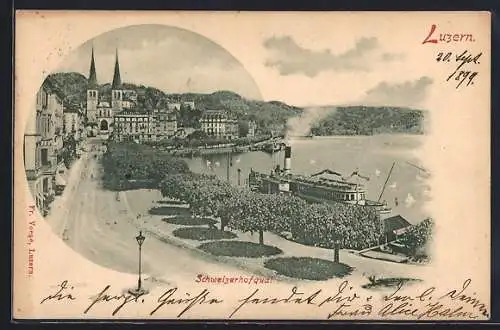 AK Luzern, Dampfer am Schweizerhofquai, um 1900