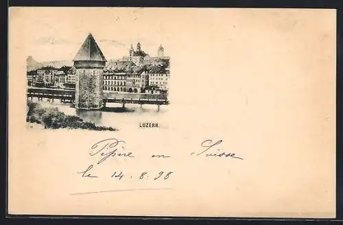 AK Luzern, Alter Turm und gedeckte Brücke