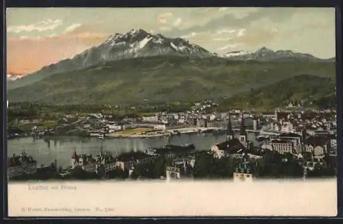 AK Luzern, Totalansicht gegen den Pilatus