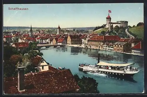 AK Schaffhausen, Ortsansicht mit Dampfer