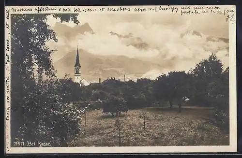 AK Ragaz, Der Kirchturm gegen die Berge