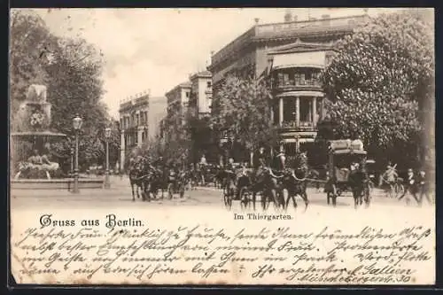 AK Berlin-Tiergarten, Kutschen in der Bellevue-Strasse