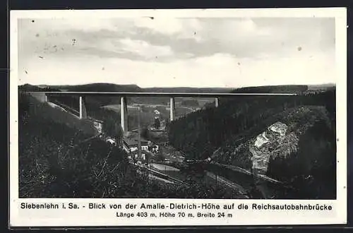 AK Siebenlehn, Blick von der Amalie-Dietrich-Höhe auf die Reichsautobahnbrücke