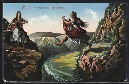AK Die Sage vom Mägdesprung im Selketal, Harz