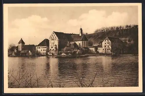 AK Beuggen am Rhein, Flusspartie mit Kirche