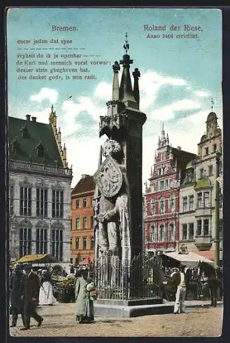 AK Bremen, Roland der Riese mit Passanten