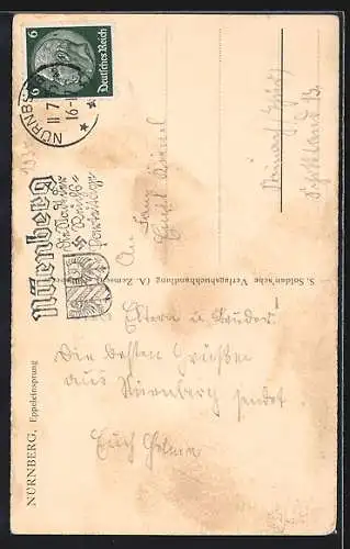 Künstler-AK Nürnberg, Eppelein von Gailingen mit Beschreibung und Burg im Hintergrund