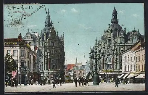 AK Anvers, Strassenpartie mit Strassenbahn