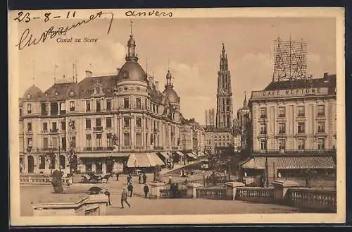 AK Anvers, Canal au Sucre, Strassenbahn