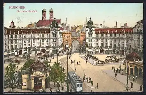 AK München, Karlstor-Rondell mit Strassenbahn