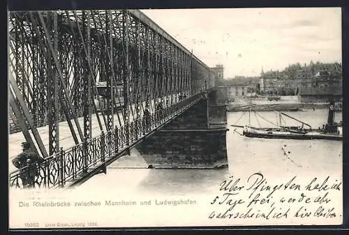AK Rhein, Rheinbruecke zwischen Mannheim und Ludwigshafen, Schiff