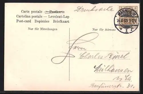 AK Mannheim, Rheinbrücke mit Strassenbahn