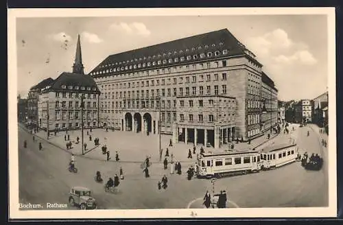 AK Bochum, Rathaus mit Strassenbahn