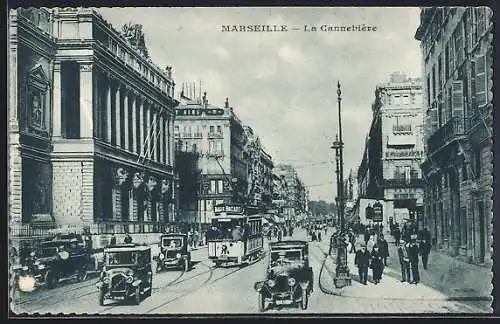 AK Marseille, Rue Cannebière et Tramway