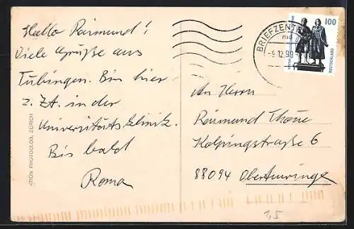 AK Zürich, Bahnhofplatz mit Strassenbahn