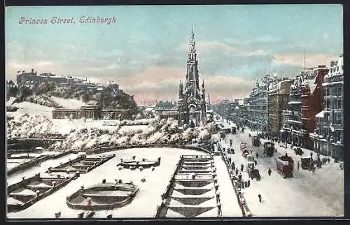 AK Edinburgh, Princess Street, Strassenbahn