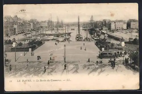 AK Le Havre, Le Bassin du Commerce, Strassenbahn