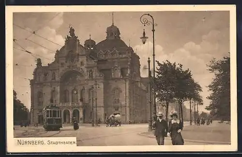 AK Nürnberg, Stadttheater mit Strassenbahn