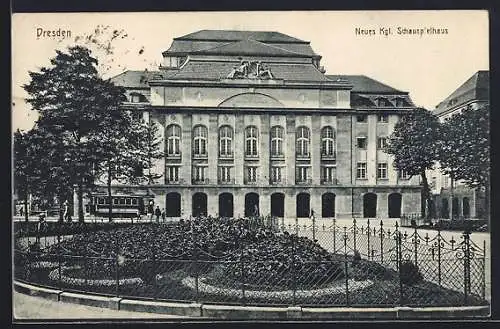 AK Dresden, Neues Königliches Schauspielhaus mit Strassenbahn